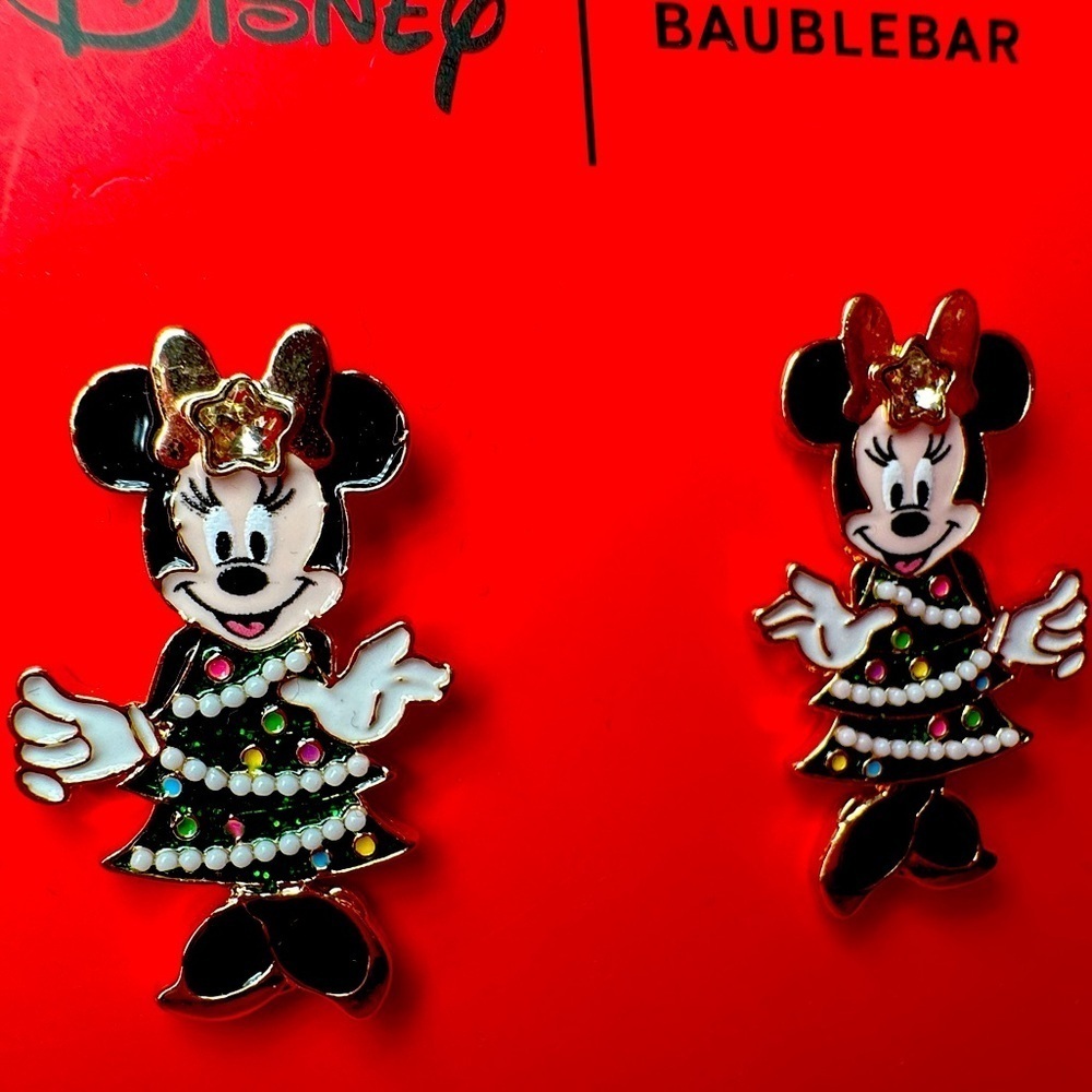 BaubleBar x Disney Minnie Mouse Christmas earrings new in box